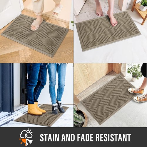 HIYARD Sturdy Front Door Mat - Absorbent, Non-Slip Rubber Backing | Low Profile, 30x17, Beige