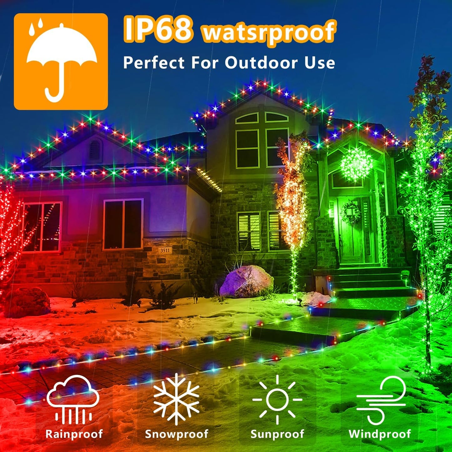 66Ft (33Ft 2 Pack) 200 Remote,16 LED Rope Lights Indoor with USB Powered, X LED String Lights Outdoor with Color