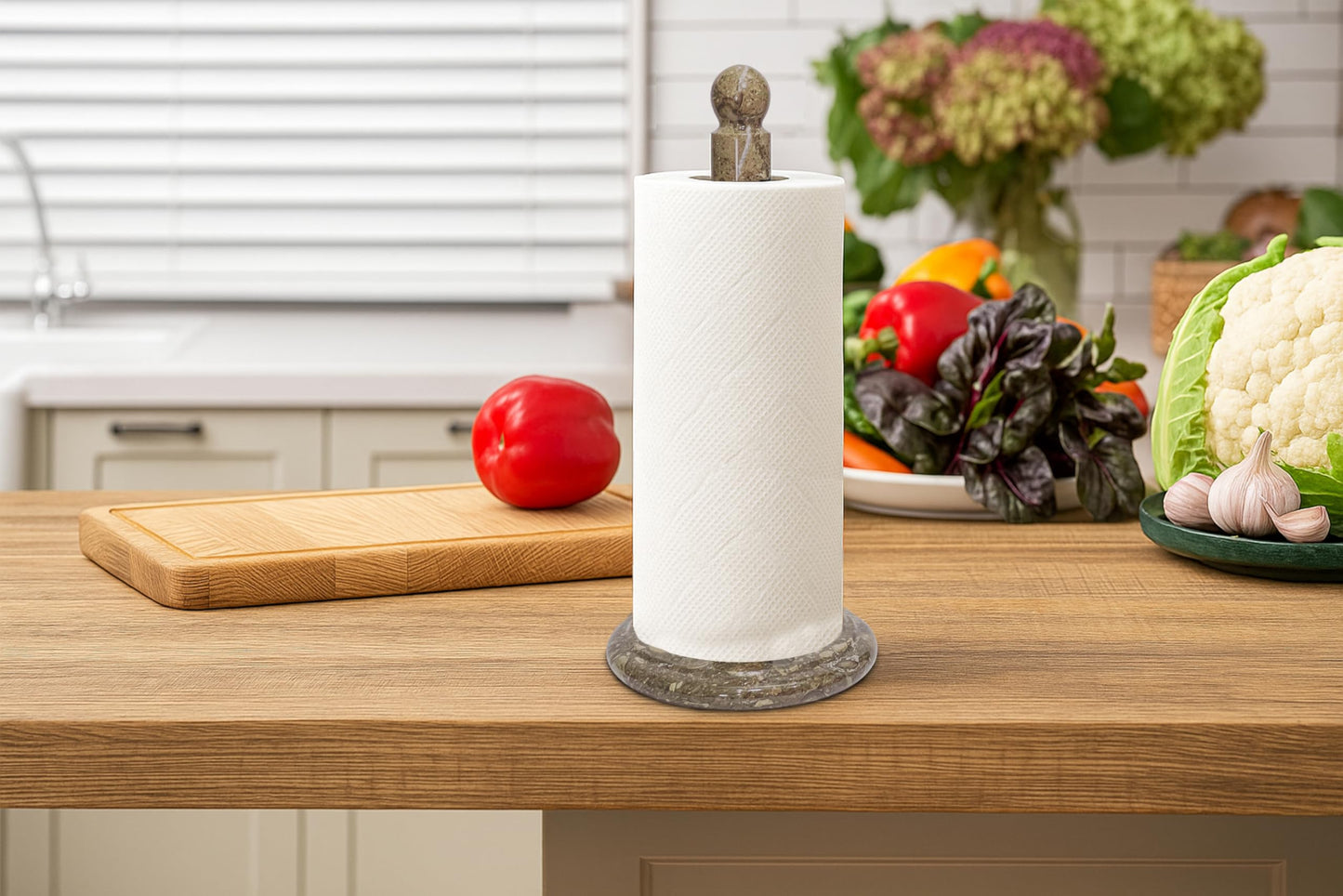 TheWolfard Handmade Fossil Grey Marble Paper Towel Holder – Natural Stone Stand with Subtle Fossil Patterns – Luxury Countertop Decor for Kitchen & Bathroom – Elegant Gift Idea