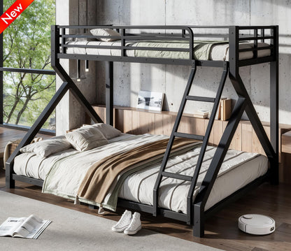 QLUSAN Latest Upgraded & Stronger Heavy Duty Metal Twin XL Over Queen Size Bunk Bed, Safer Thickened More Stable Bunkbed (Greater Weight Capacity) (Twin XL Over Queen (A),Black)