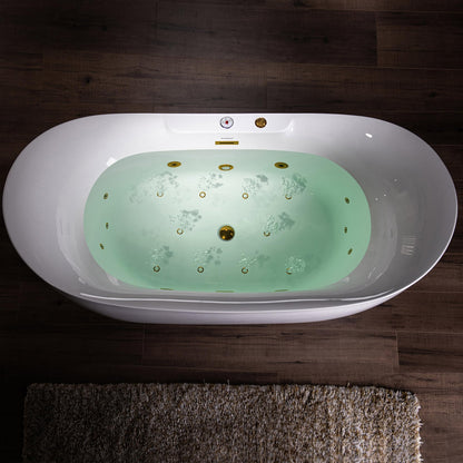 WOODBRIDGE 72" x 35-3/8" Whirlpool and Air Bath Heated Soaking Combination Tub with Adjustable Speed Air Blower and Display Control Panel, Brushed Gold Finish Trim and Drain Kit, BG400