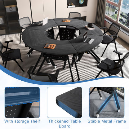JFazzruit Folding Conference Table,Fan-Shaped Conference Room Tables with Wheels, Mobile Modular Seminar Meeting Desk for Classrooms,Office & Seminar (8, Fan-Black)