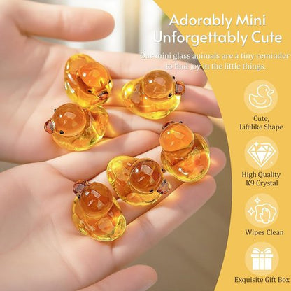 H&D Hyaline & Dora Mini Yellow Glass Duck Figurines - 6 Pcs Crystal Animal Sculptures for Home Decor | 1.3 Inch