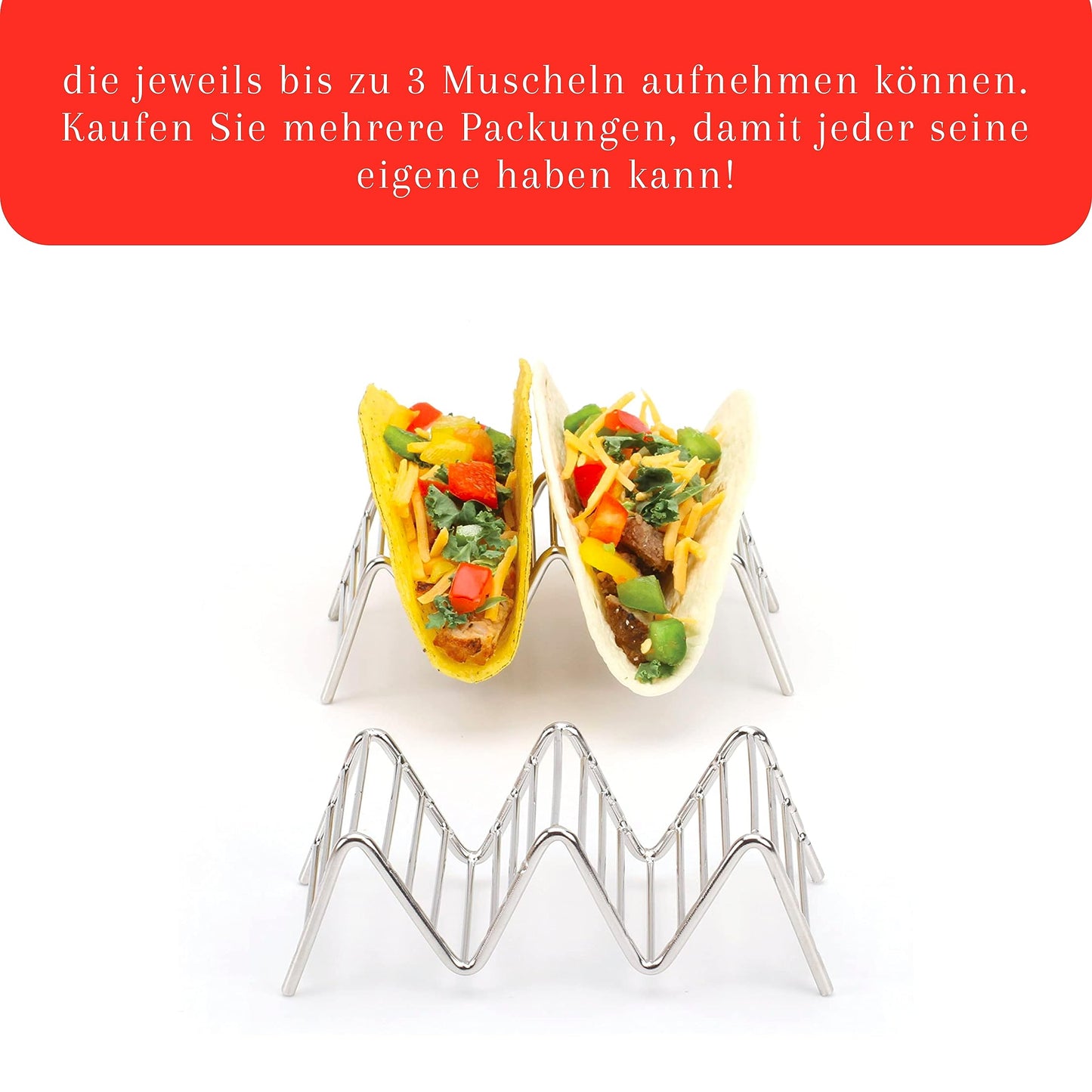 Taco Holders Set of 2 Premium Stainless Steel Stackable Stands, Each Rack Holds 2 or 3 Hard or Soft Tacos, Five Styles Available By 2lbDepot