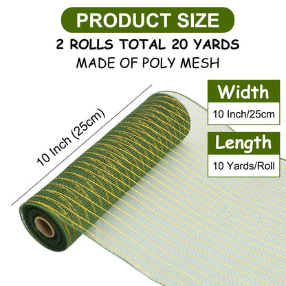 TONIFUL 2 Rolls 10 Inch Sage Green Decorative Mesh Ribbbon Rolls, Fabric Mesh for Wreath Supplies Front Door Wreath Crafts Tree Decor Easter Christmas Thanksgiving Halloween Decor (10 yds/roll)