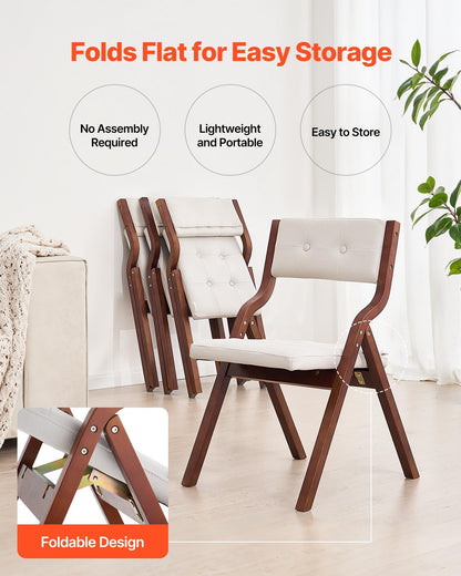VEVOR Wooden Folding Chairs with Cushion, Set of 4, Portable Foldable Cushion Chair with Wooden Frame, Modern Padded Dining Chair for Kitchen, Office, Wedding, Party, Dining Room, Easy Assembly, White