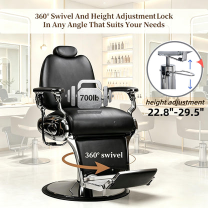 Coczeb Barber Chair Heavy Duty (700LB Capacity), Reclining Hydraulic Salon Stylist Chair for Hairstylist Tattoo Spa Massage(Black-Silver,with Adjustable Headrest & Footrest)