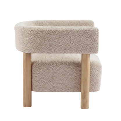 Christopher Knight Home Carly Low Profile Accent Chair, Round Backrest Side Chair, Living Room Armchair with Boucle Fabric Cushion, Comfy Reading Chair for Bedroom, Wooden Single Lounge Sofa, Wheat