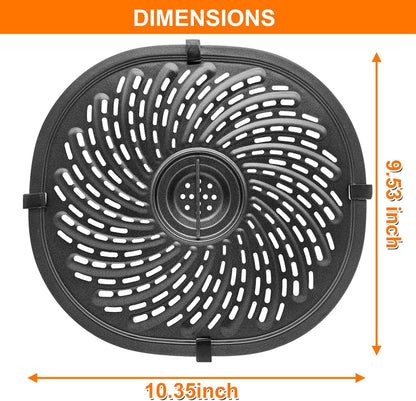 Replacement Parts for PowerXL Vortex 7 QT Air Fryer, Oval 10.3''*9.5'' Food Grade Stainless Steel Air Fryer Accessories Grill Pan Grill Plate Crisper Plate Tray Rack with Rubber Bumpers