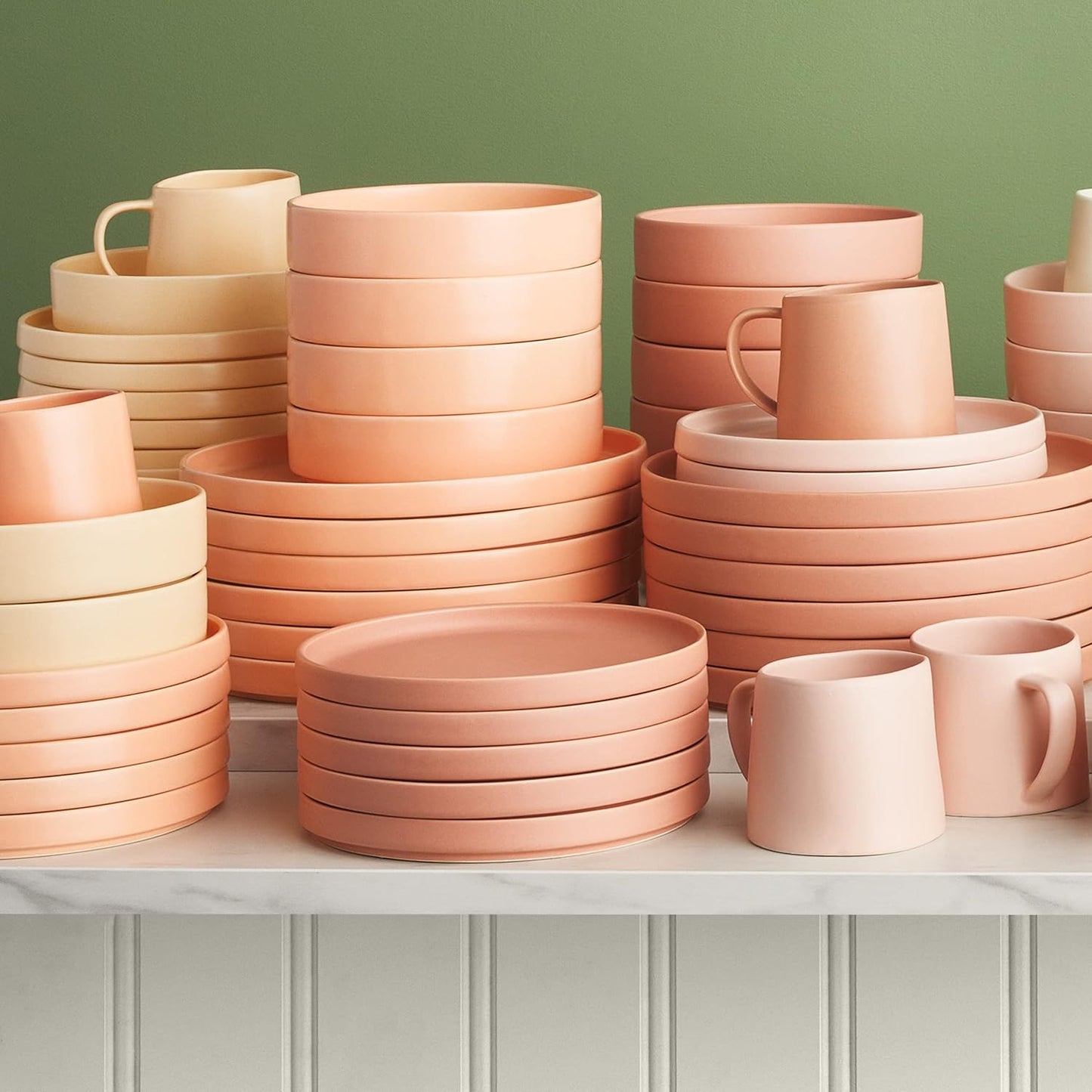 6-Piece Set, Stone Lain Stella Pasta Bowl Round, Porcelain, Peach