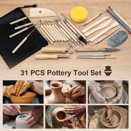 Amrules Clay Tools Kit, 31 PCS Pottery Tools, Practical Polymer Clay Sculpting Tools Kit, Air Dry Clay Tools Set for Beginner, Adults, Pottery Craft, Carving, Drawing, Molding, Modeling, Shaping