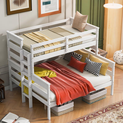 Acosure Solid Wood Twin XL Over Queen Bunk Bed with Ladder and Slat Support,Bedroom Detachable Bed Frame w/Easy Assembly & No Box Spring Required,for Kid Adult Boy Girl Teen,White