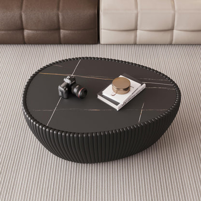 GDFStudio Goose Egg Shaped Marble Top Coffee Table with Microfiber Leather Frame, Modern Small Side Table with MDF Base, Unique Desktop Textures Tea Tables for Living Room Bedroom Office, Black