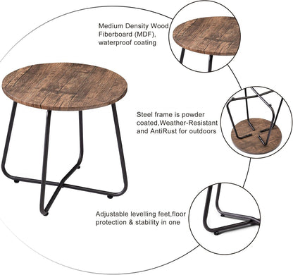 VECELO Small Round Metal Side Snack Table for Outdoor & Indoor Use - Anti-Rust Design