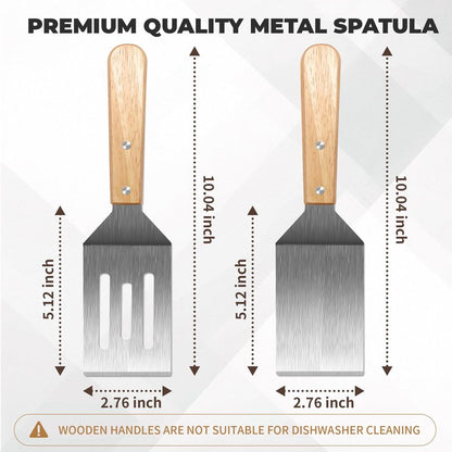 Stainless Steel Spatula Set, Metal Spatula for Cast Iron Skillet, Metal Spatulas for Kitchen Use with Wooden Handle, Ideal for Frying Steak, Pancake, Cookie, Burger, Brownie or Desserts
