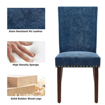 COLAMY Upholstered Parsons Dining Chairs Set of 4, Fabric Dining Room Kitchen Side Chair with Nailhead Trim and Wood Legs - Dark Blue