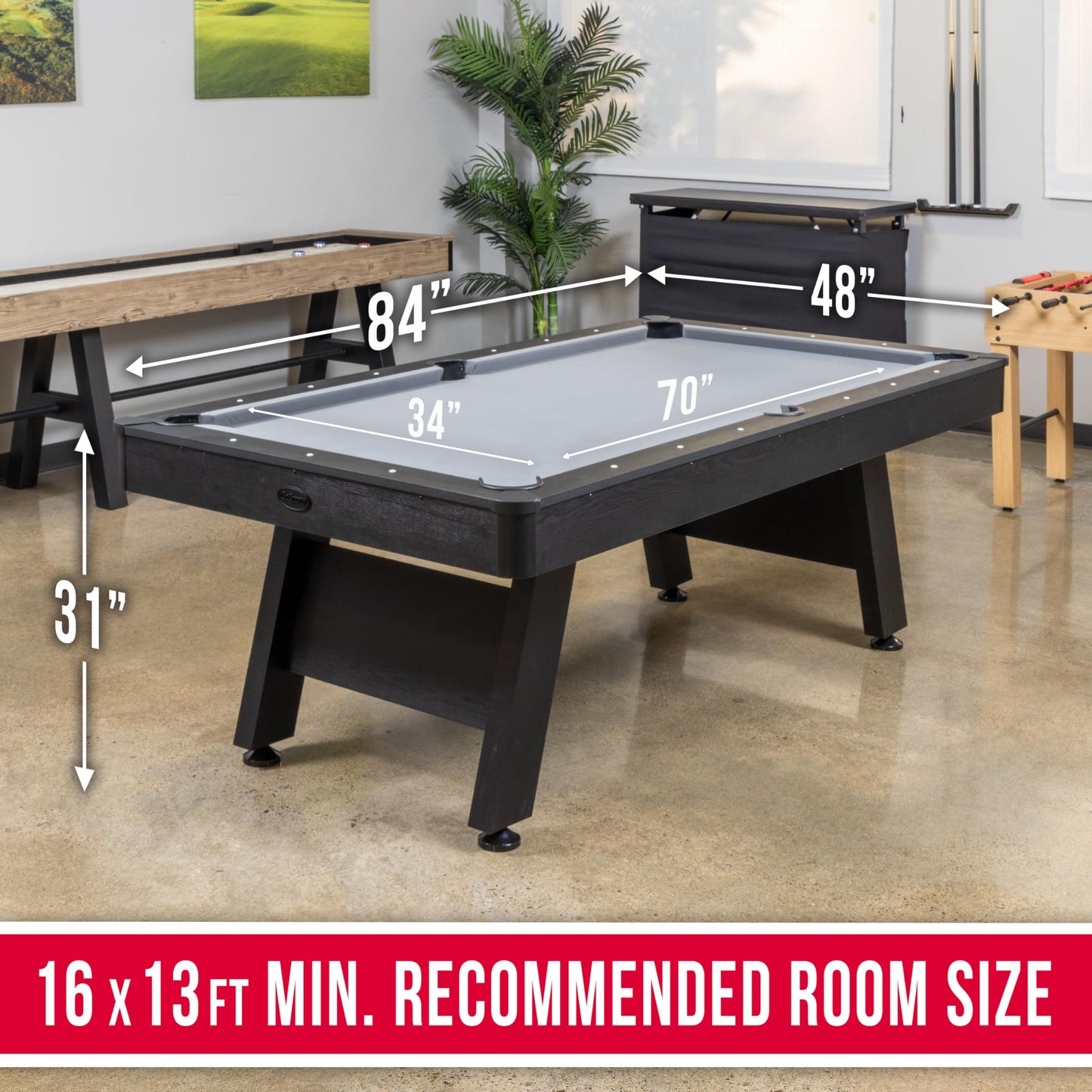 GoSports 7 ft Pool Table with Wood Finish - Billiards Game Room Table for Adults & Family - Accessories Not Included