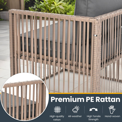 Pamapic 7 Piece Outdoor Sectional Sofa Set, All-Weather Patio Furniture with Washable Cushions, Waterproof Brown Rattan Wicker Conversation Set for Backyard, Poolside, Gray Cushion
