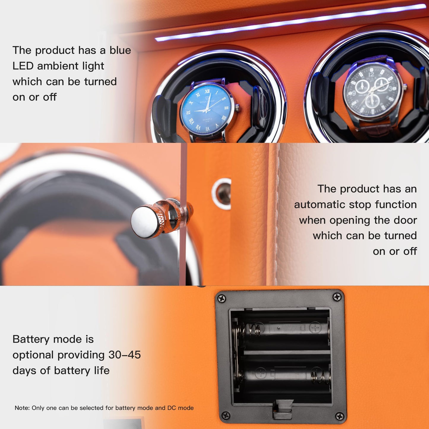 KOHUDIS Watch Winder for 2/4/6/9 Automatic Watches, high-end Leather Making, Super Quiet Mabuchi Motor, Two Power Modes, Built-in led Lights (Gray, 4 Slots)