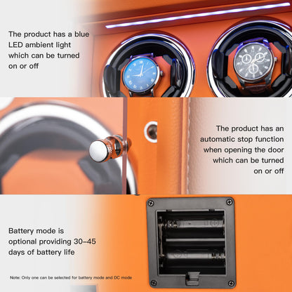 KOHUDIS Watch Winder for 2/4/6/9 Automatic Watches, high-end Leather Making, Super Quiet Mabuchi Motor, Two Power Modes, Built-in led Lights (Gray, 4 Slots)