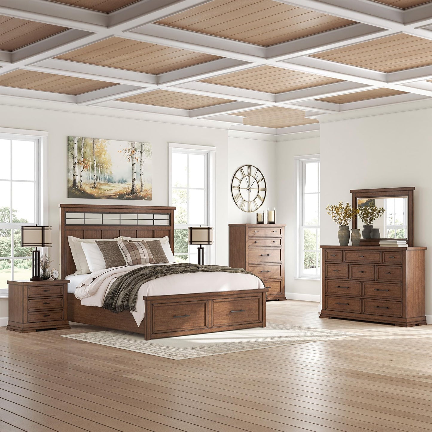 Signature Design by Ashley Taffenbrook Dresser with Mirror, 10-Drawer Storage Rich Brown Finish, Hardwood Solids, Mango Veneer, MDF Substrate, Bedroom Organization Style