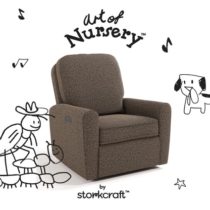 Storkcraft Amalfi Deluxe Power Recliner Swivel Glider – Premium Electronic Nursery Rocking Chair, Oeko-TEX 100 Certified, Includes Dual-USB Charging Port with USB-A & USB-C (Mountain Brown Boucle)
