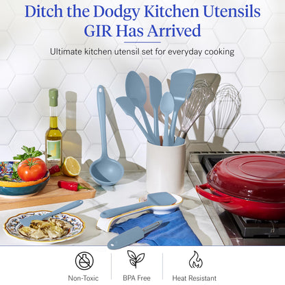 GIR: Get It Right 10-Piece Spatula Set & Silicone Utensils for Kitchen - Slate - Heat Resistant to 425°F - Dishwasher Friendly - Includes Ladle, Whisk, Potato Peeler & Kitchen Spoons
