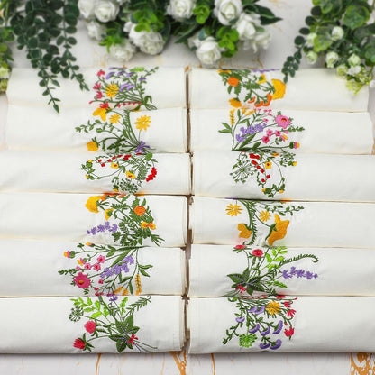 Tioncy 18 Pcs Floral Embroidery Napkins 18" Embroidery Flower Linen Cotton Napkin Bulk for Wedding Tea Cocktail Spring Flower Birthday Party Table Centerpiece Mexican Kitchen Curtain Decor (White)