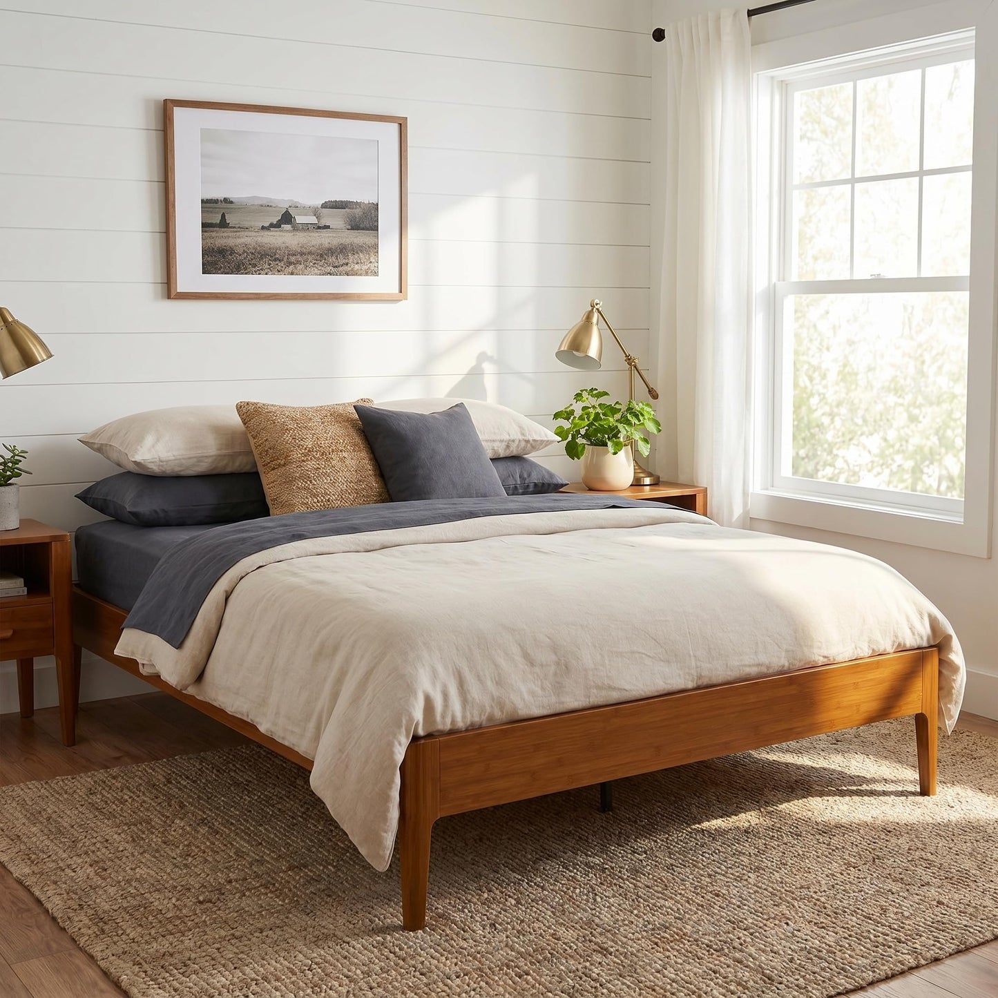 Merax Full Size Solid Dry Bamboo Wood Platform Bed, Mid-Century Minimalist 15" High Bed Frame with Wood Slat Metal Support, No Box Spring Needed, Easy Assembly (No Headboard), Brown