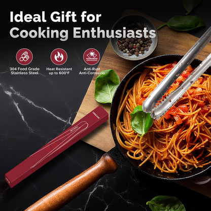 COOCLAN Precision Serrated Non-Slip Tips Cooking Tongs 2 Set (11.5" & 13.5"), 18/8 Stainless Steel Metal Tong, Light but Durable, Easily Control Kitchen Tweezer Tongs for Frying, Plating, BBQ