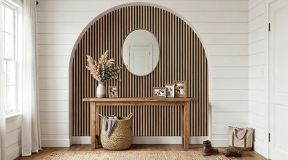 Mollywell Wood Slat Wall Panels, Walnut Acoustic Wall Panel 94.5x12.5 Inch, 8ft Arc Slat Wall Paneling, Flexible 3D Sound Proof Accent Wall Boards NRC 0.95 for TV Backdrop Bedroom, Pack of 6