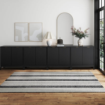 Nathan James Jasper Modern Sideboard, TV Stand with Fluted Doors, Accent Storage for Kitchen or Living Room, Black Oak, Set of 4