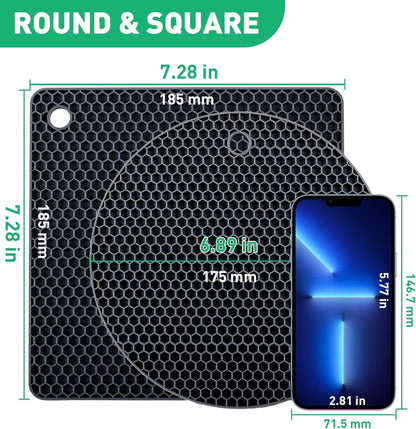 Multi-Purpose Silicone Trivet, Flexible Heat Resistant Pot Holders, Square and Round Mats for Hot Pots and Pans,