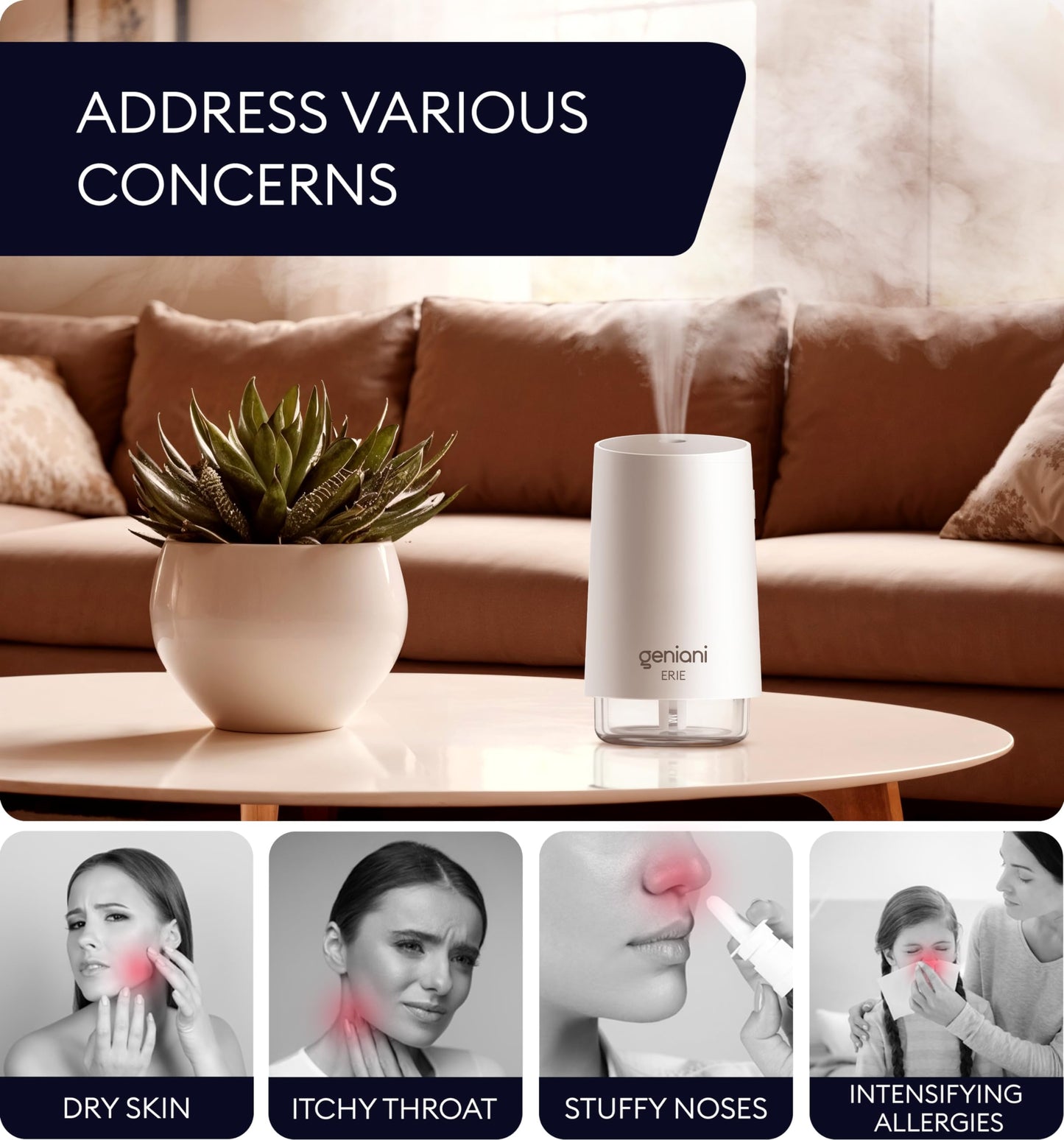 GENIANI Ultrasonic Cool Mist Humidifier for Bedroom, Large Rooms, Home, 4L - Easy Fill & Clean Humidifier for Plants w/Auto Shut-off, 40H Runtime - Quiet, Top Fill Air Humidifier
