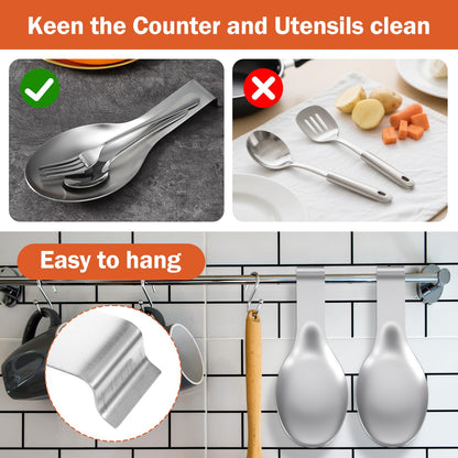 10 Pcs Silver Stainless Steel Spoon Rest, Heavy Duty Utensil Holder for Spatula & Ladle, Dishwasher Safe for Stove Top & Countertop Kitchen Cooking Utensils, 10.24 x 3.86 Inch