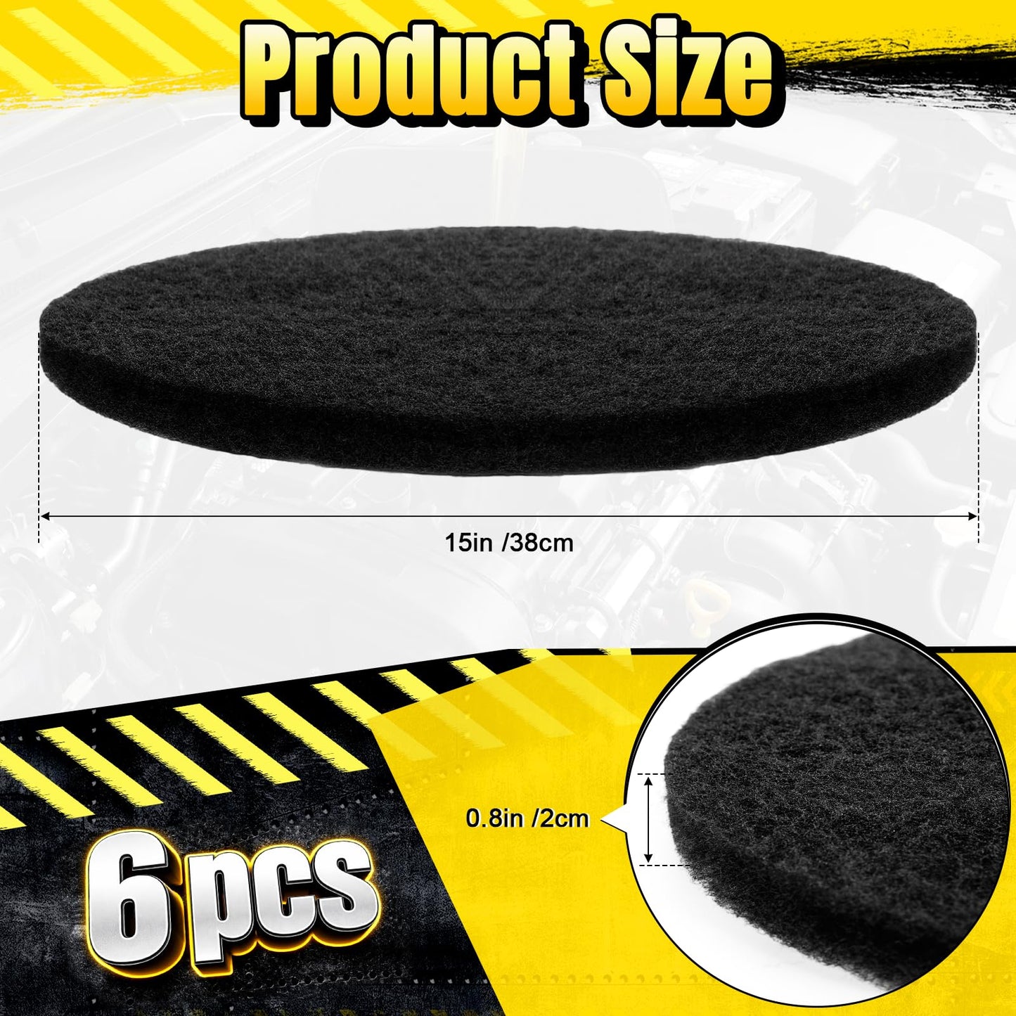 Tallew 6 Pack 15'' Oil Drain Splash Pad Round Anti-Splash Oil Splash Pad, Universal Car Fluid Change Mat Fits Most Drains and Transmission Pans, for Mechanics and Automotive Techs, Black