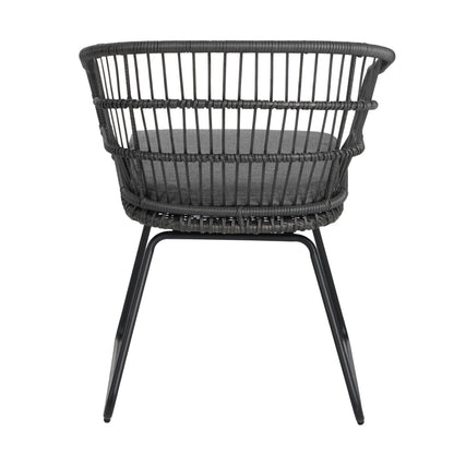Christopher Knight Home Terry Acacia Wood Patio Dining Set for 6, Rectangular Patio Dining Table and Faux Rattan Chairs Set of 6, 7 Piece Outdoor Dining Set with Cushion and Iron Frame, Teak+Gray