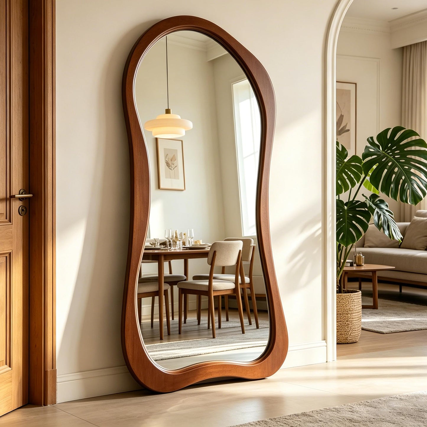 DAOYIJIAJU Large Irregular Mirror, 67"x31.5" Asymmetrical Full Length Mirrors with Solid Wood Frame, Premium Aesthetic Floor Mirror for Living Room Entryway Hallway Bedroom Cloakroom, Leaning/Hanging