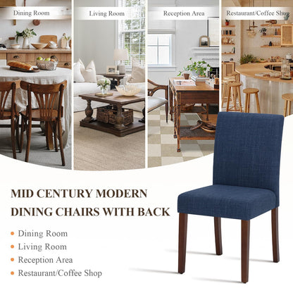Upholstered Parsons Dining Chairs Set of 6, Modern Dining Room Chairs with Back, Fabric Kitchen Side Chairs with Wood Legs for Dinner Farmhouse Restaurant, Blue