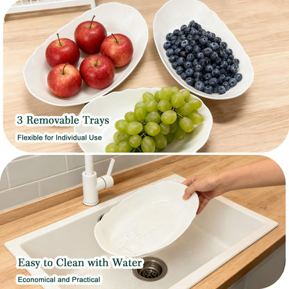 3 Tier Fruit Bowl for Kitchen Counter - Tiered White Fruit Stand, Easy to Assemble & Clean, Sturdy Plastic Fruit Storage Container for Fruits, Vegetables, Snacks, Elegant Serving Bowl for Home & Party