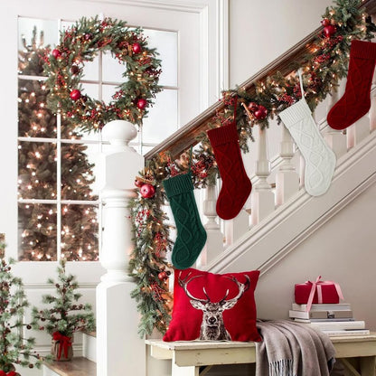 Personalized Christmas Stocking,18 Inches Knit Christmas Stockings,Knit Stockings Christmas,Large Size Cable Knitted Stocking for Gifts and Fireplace Christmas Holiday Party Decoration (Red)