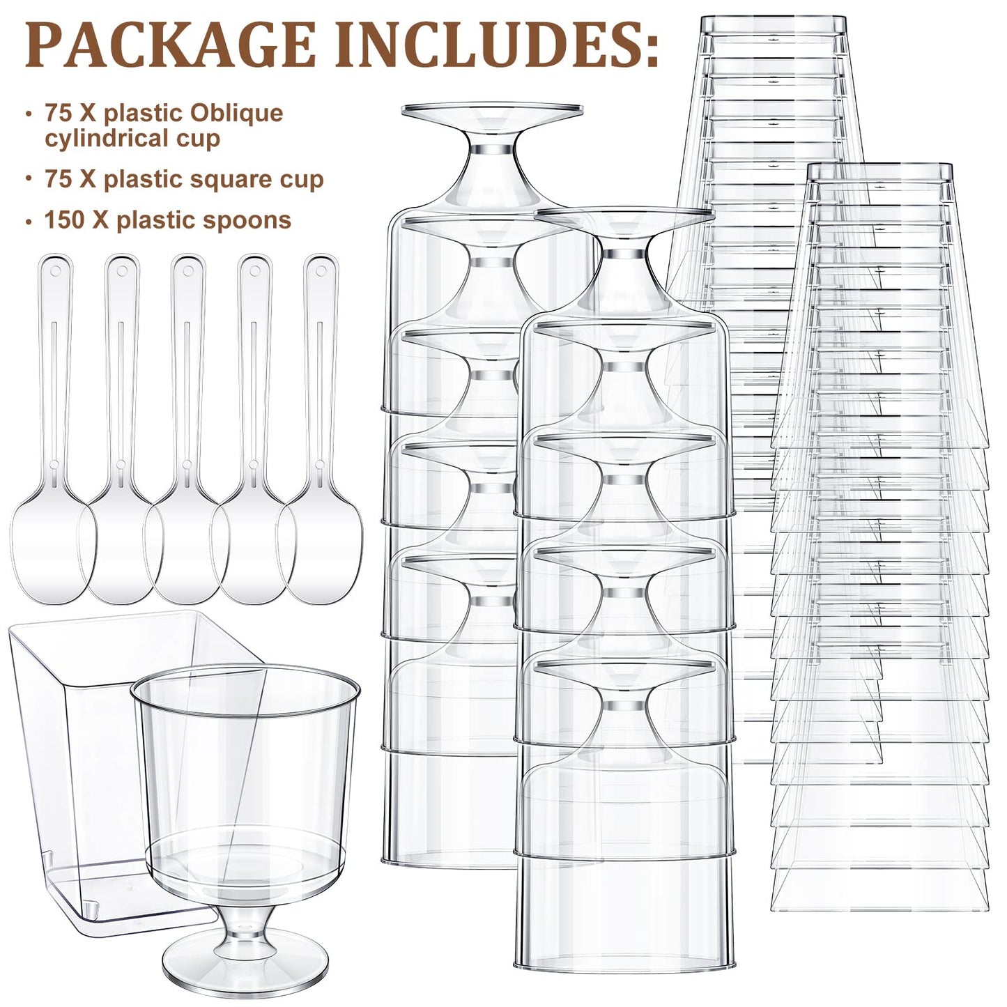 Funtery 300 Pack 5oz Mini Dessert Cups with Spoons - Reusable Clear Plastic Yogurt Parfait & Appetizer Shooter Cups for Pudding, Ice Cream & Party Desserts - Ideal for Weddings, Birthdays & Events