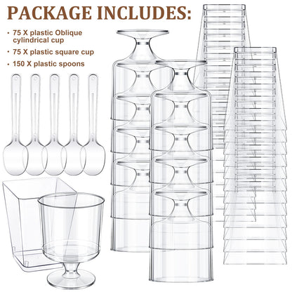 Funtery 300 Pack 5oz Mini Dessert Cups with Spoons - Reusable Clear Plastic Yogurt Parfait & Appetizer Shooter Cups for Pudding, Ice Cream & Party Desserts - Ideal for Weddings, Birthdays & Events