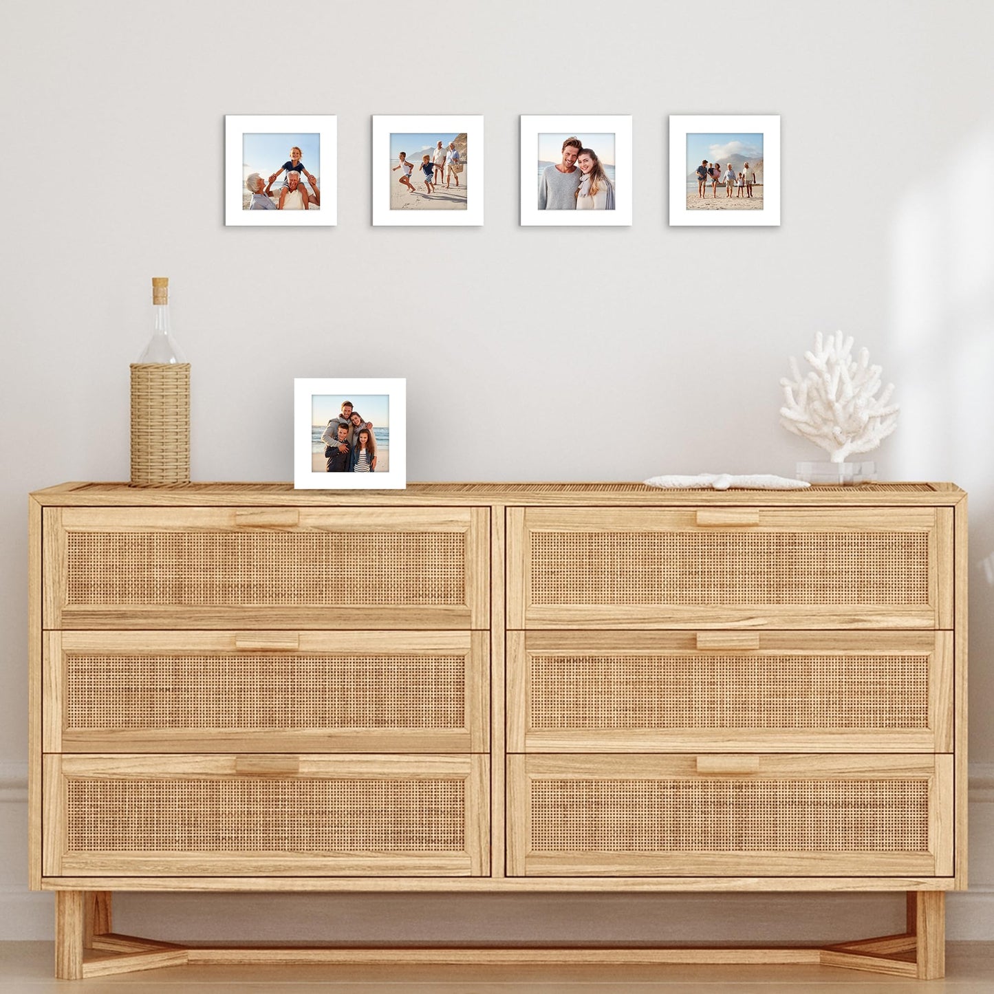 Americanflat 4x4 Picture Frame with Polished Plexiglass - Set of 5 - Galleria Collection - Square Frames for Tabletop and Wall Display - White