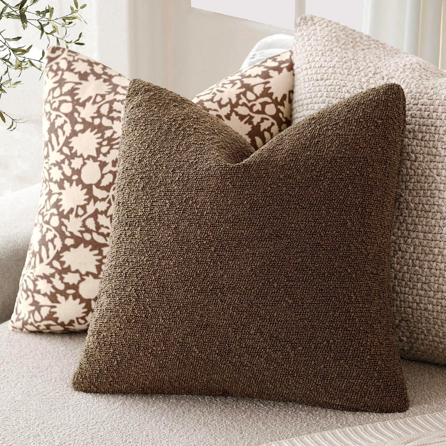 12x20 Inch,1PC,Chocolate Foindtower Decorative Textured Boucle Throw Pillow Covers Accent Solid Lumbar Pillow Cases