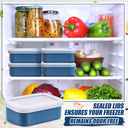 Nuogo 8 Pcs 1 Cup Silicone Freezer Containers with Lid Soup Freezer Molds Silicone Soup Containers Rectangle Trays Reusable Food Preserving Tray Ice Trays for Soups Sauces Stews(Dark Blue)