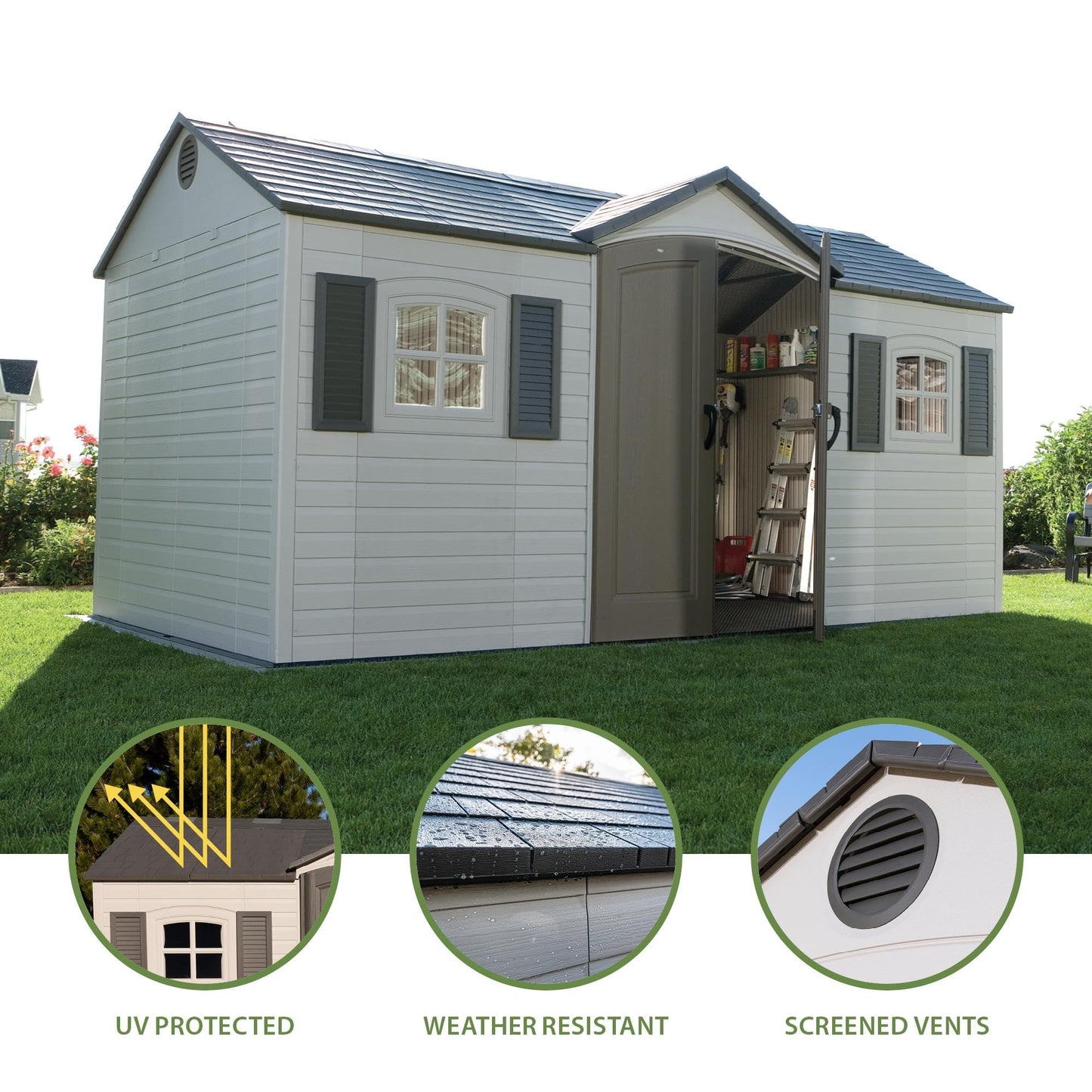 Lifetime 6446 Outdoor Storage Shed, 8 x 15 Foot, Desert Sand