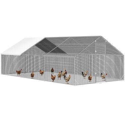 LEVELEVE Large Walk-in Chicken Coop with Chicken Run, Galvanized Poultry Enclosure with Waterproof Anti-UV Cover and Security Lock, Ideal for Rabbit, Duck, Backyard and Farm Yard, 19.7'x 9.8'x 6.6'