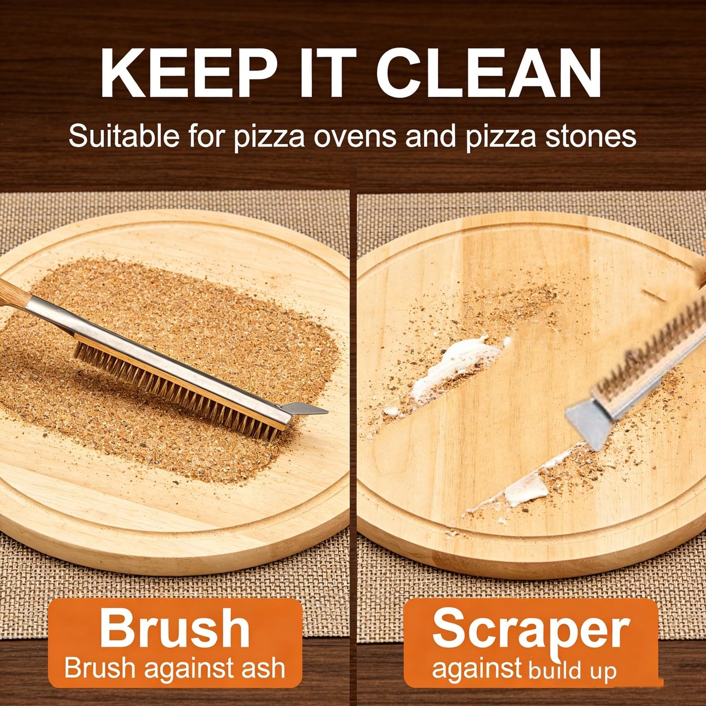 ToppYuanZea 3 Pack 26 Inch Pizza Oven Brush with Scraper and Brass Bristles, Outdoor BBQ Grill Cleaning Brush Copper Wire Pizza Stone with 1 Brush Heads and 1 Screwdriver for Picnic Camping