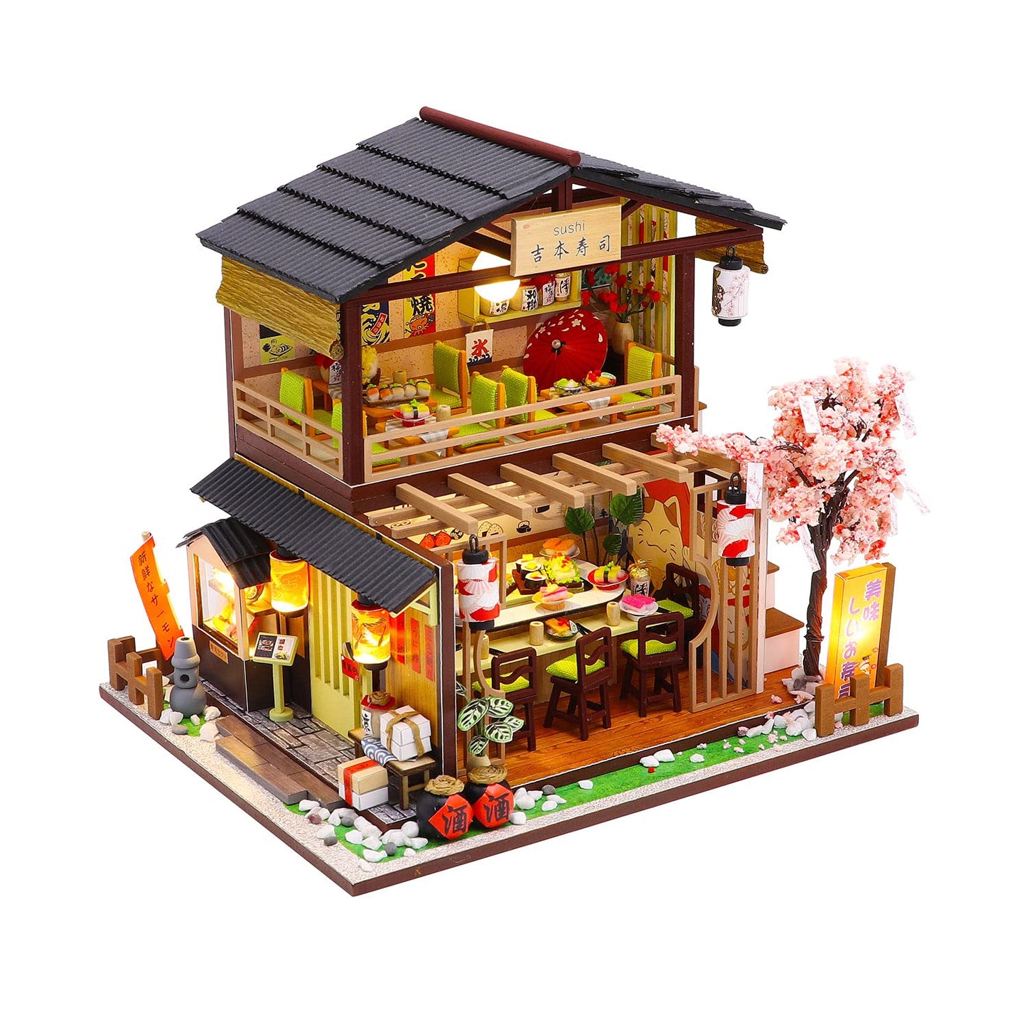 MAGQOO Miniature Dollhouse Kit DIY Dollhouse Kit DIY House Kit Wooden Mini Doll House Kit Creative Room with Dust Cover(Sushi)